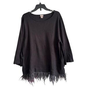 Chico’s Black Feather Hem Top Size 4 - XXL